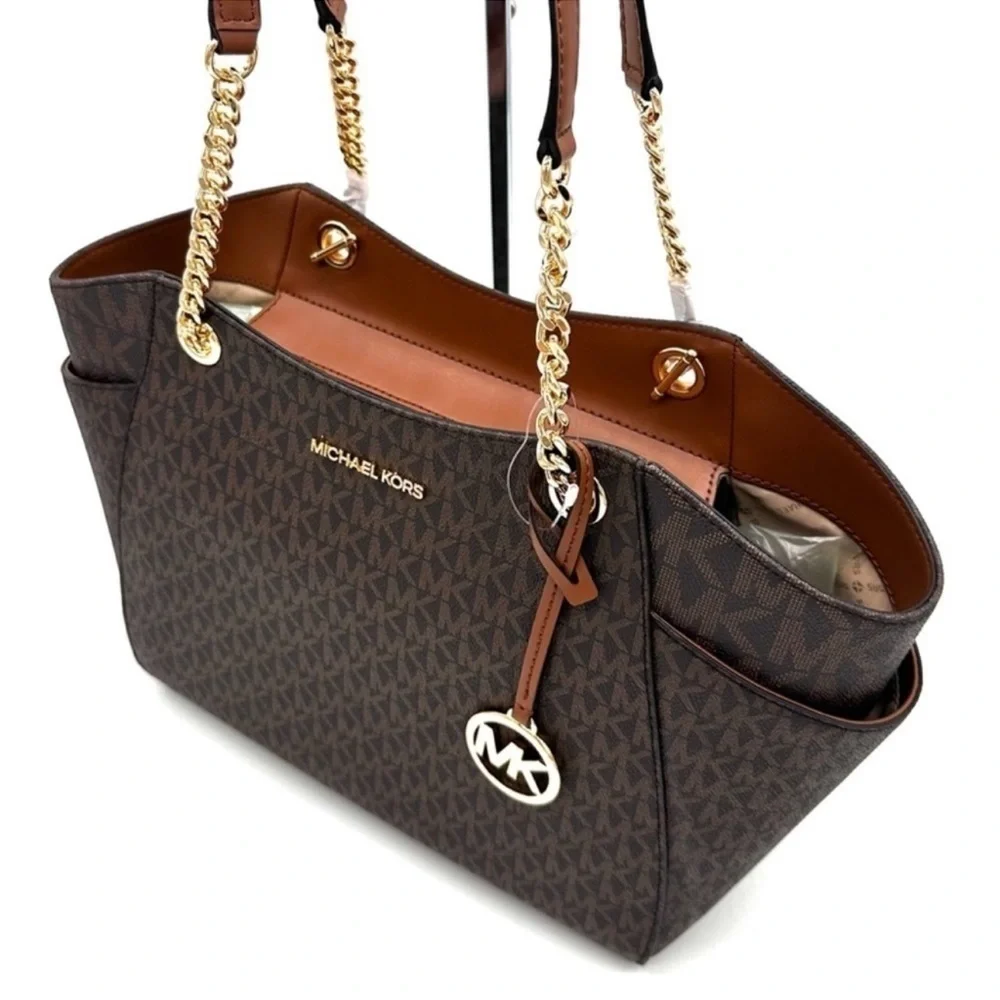Michael Kors Large Jet Set Travel Chain Shoulder Bag Brown (NWT)